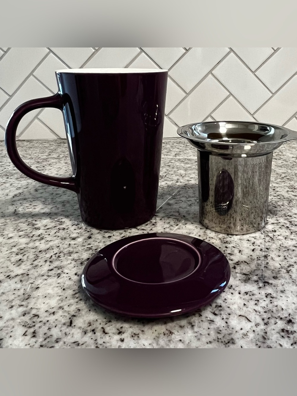Teavana Plum Ceramic Tea Mug Set with Stainless Steel Infuser